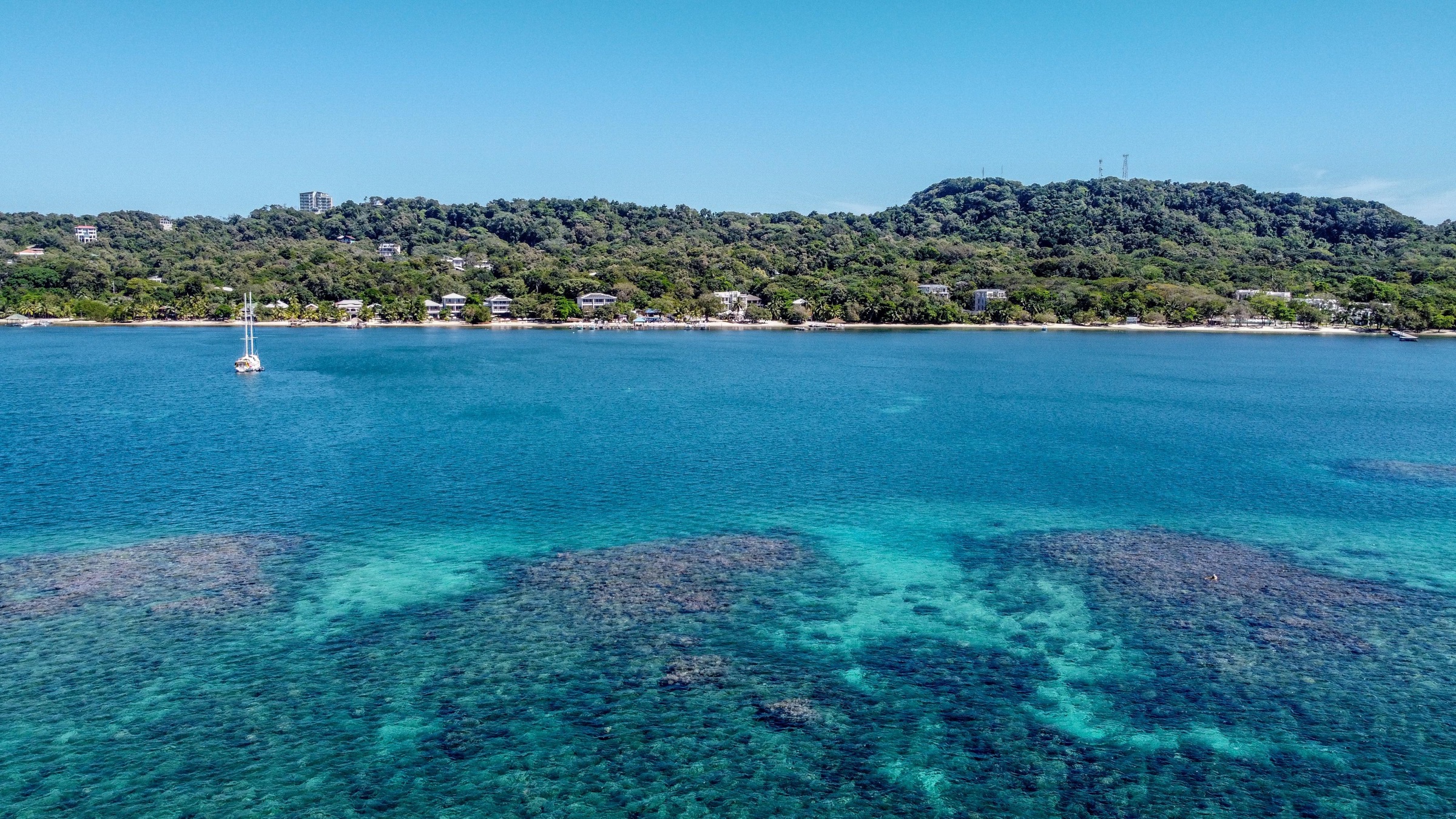 The Roatan shoreline with the reef just offshore